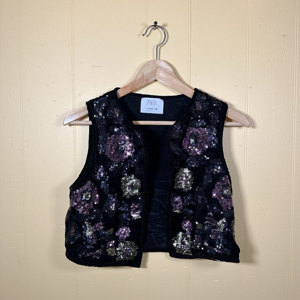 Girls Zara Sequin Vest Size 11/12 Black